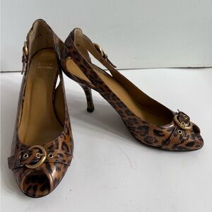 Stuart Weitzman Brown Leopard Peep Toe Heels
